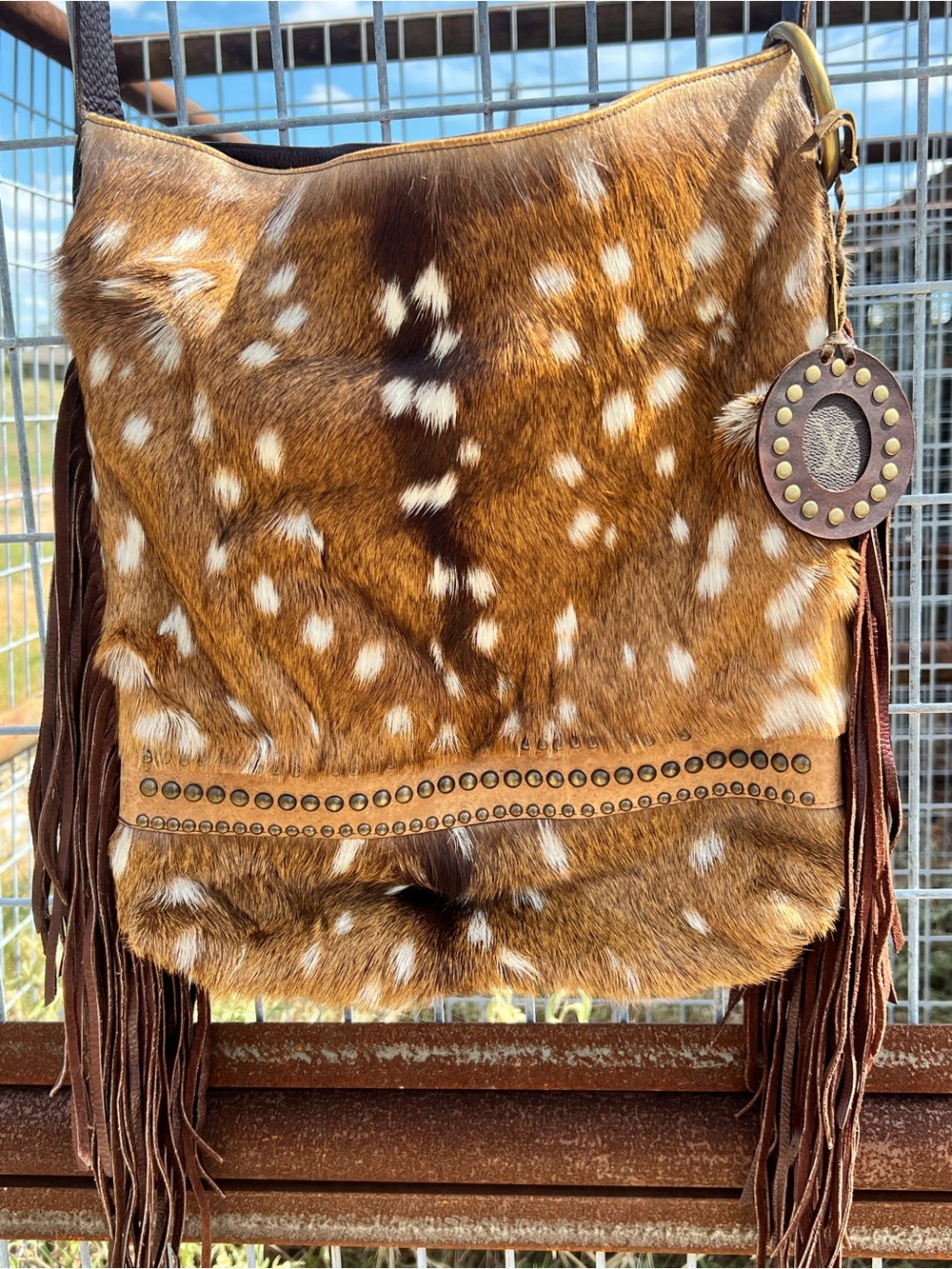 Fringe Tote Bag in Brown Spotted Haircalf